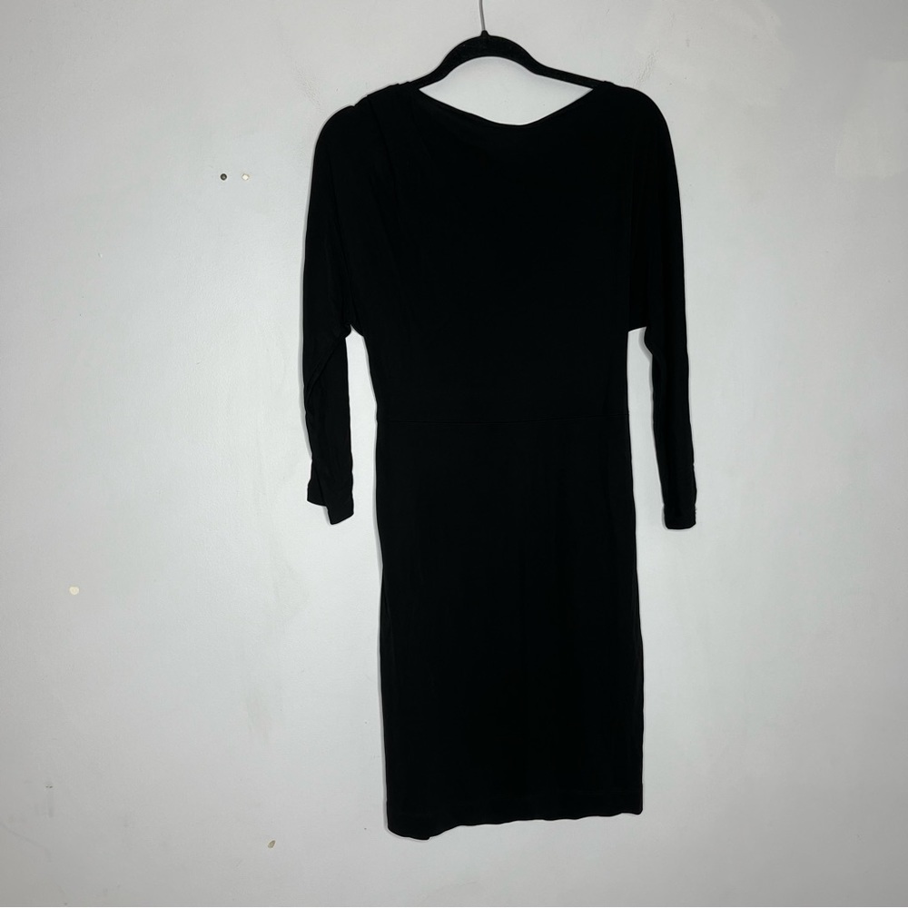 Theory Size 4 Dress Draped Gathered Knee Length Black Long Sleeve Slinky - Picture 6 of 6